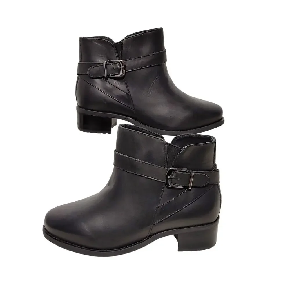 David Tate Centro Leather Waterproof Ankle Boots Side Buckle Black Womens 8.5WW